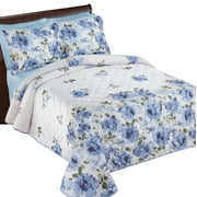 Collections Etc Lila Blue Floral Design Quilted Bedspread Blue Full